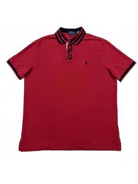 Polo Ralph Lauren Mens Red Striped Collar Embroidered Logo Polo Shirt Size Large